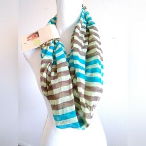NEW Blue Brown Stripe Infinity Scarf Do Everything in Love 6001